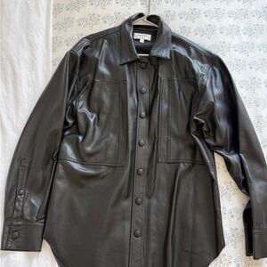 Black Leather Button-Up Shirt